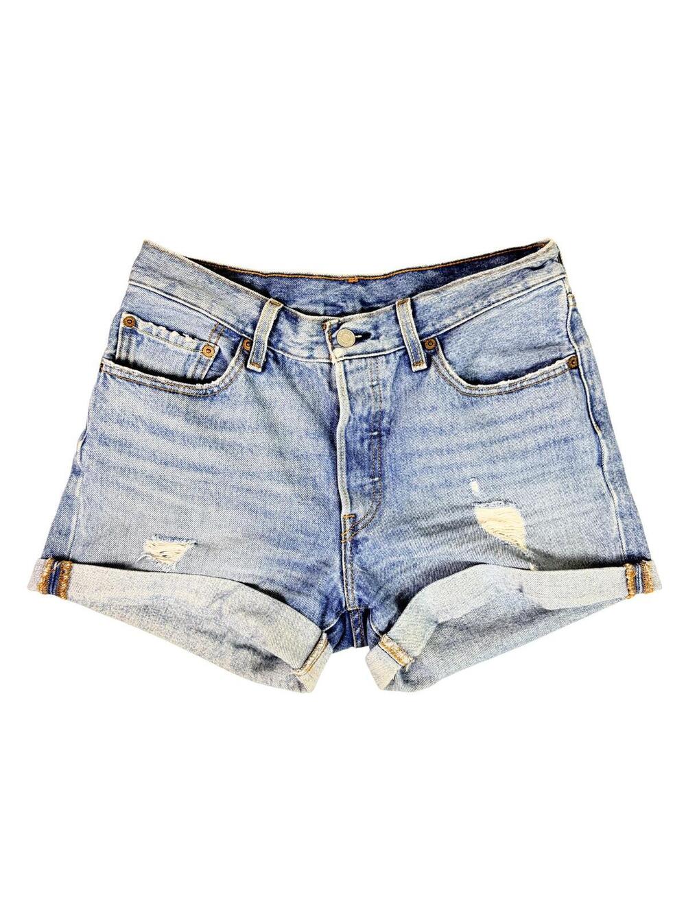Levi’s 501 Distressed Cuffed Denim Shorts • Light Wash